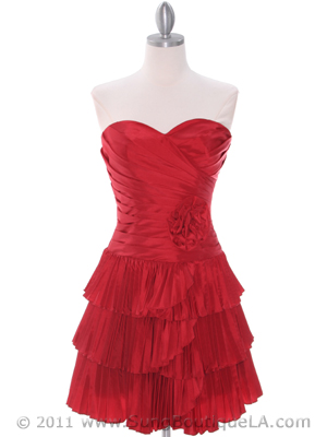1339 Red Taffeta Tiered Cocktail Dress, Red