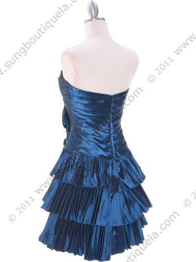 1339 Teal Taffeta Tiered Cocktail Dress - Teal, Back View Medium
