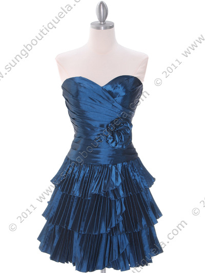 1339 Teal Taffeta Tiered Cocktail Dress - Teal, Front View Medium