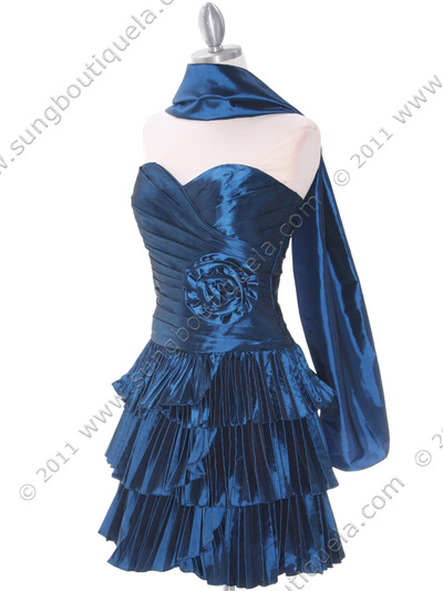 1339 Teal Taffeta Tiered Cocktail Dress - Teal, Alt View Medium