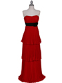 134 Red Pleated Tier Evening Dress - Red, Front View Thumbnail