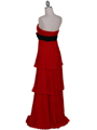 134 Red Pleated Tier Evening Dress - Red, Back View Thumbnail