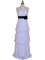 134 White Pleated Tier Evening Dress - White, Front View Thumbnail