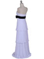 134 White Pleated Tier Evening Dress - White, Back View Thumbnail