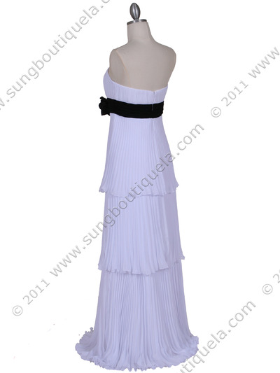 134 White Pleated Tier Evening Dress - White, Back View Medium