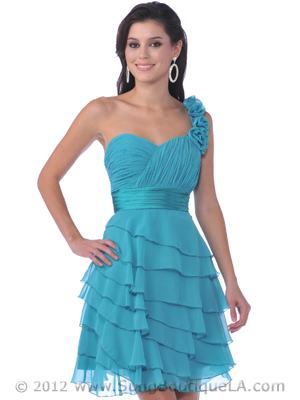 1354 One Shoulder Rosette Strap Cocktail Dress, Mint