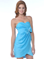 1356 Strapless Cocktail Dress with Bow - Aqua, Front View Thumbnail