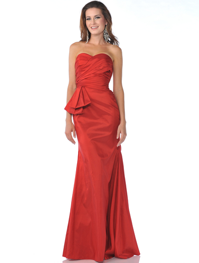 1357 Strapless Taffeta Evening Dress - Red, Front View Medium