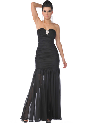 1358 Black Strapless Evening Dress with Rhinestone Decor, Black