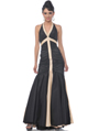 136 Halter Evening Dress with Contrast Trim - Black Gold, Front View Thumbnail