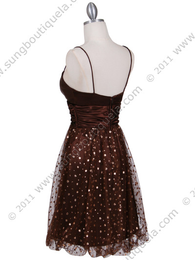 1412 Brown Giltter Cocktail Dress - Brown, Back View Medium