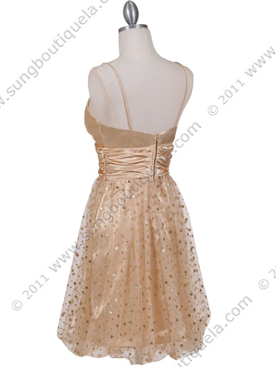 1412 Gold Giltter Cocktail Dress - Gold, Back View Medium
