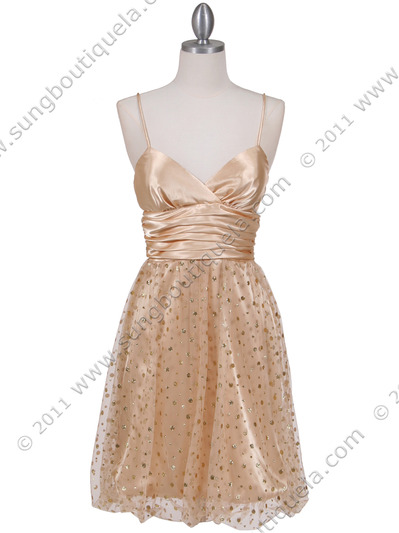 1412 Gold Giltter Cocktail Dress - Gold, Front View Medium