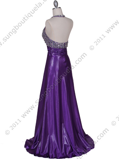 148 Purple Halter Rhinestone Evening Dress - Purple, Back View Medium