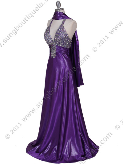 148 Purple Halter Rhinestone Evening Dress - Purple, Alt View Medium