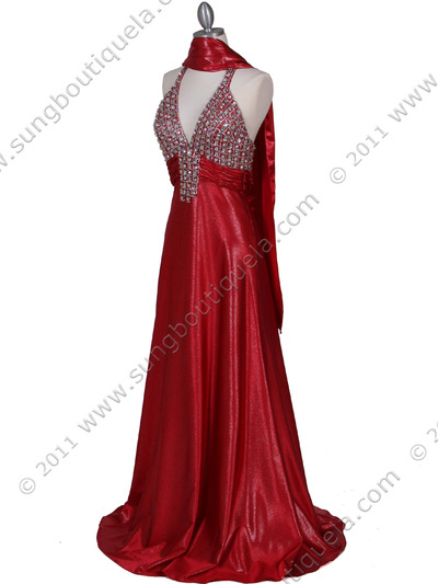 148 Red Halter Rhinestone Evening Dress - Red, Alt View Medium