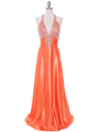 148 Tangerine Halter Rhinestone Evening Dress - Tangerine, Front View Thumbnail
