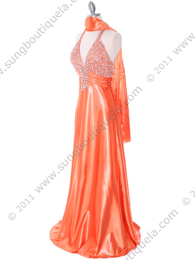 148 Tangerine Halter Rhinestone Evening Dress - Tangerine, Alt View Medium