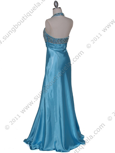 1098 Turquoise Halter Rhinestone Evening Dress - Turquoise, Back View Medium
