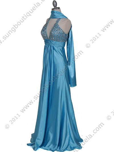 1098 Turquoise Halter Rhinestone Evening Dress - Turquoise, Alt View Medium