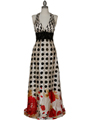 150 Polka Dot Printed Evening Dress - Ivory, Front View Thumbnail