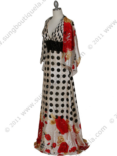 150 Polka Dot Printed Evening Dress - Ivory, Alt View Medium