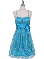 1512 Turquoise Giltter Cocktail Dress - Turquoise, Front View Thumbnail