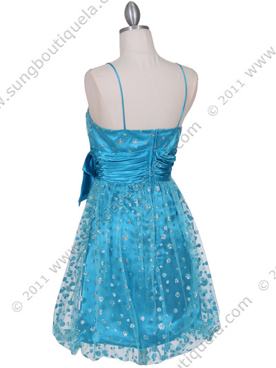 1512 Turquoise Giltter Cocktail Dress - Turquoise, Back View Medium