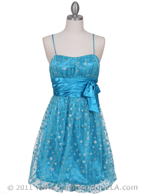1512 Turquoise Giltter Cocktail Dress, Turquoise