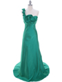 1613 Green Taffeta Rosette Prom Evening Dress - Green, Front View Thumbnail