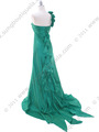 1613 Green Taffeta Rosette Prom Evening Dress - Green, Back View Thumbnail