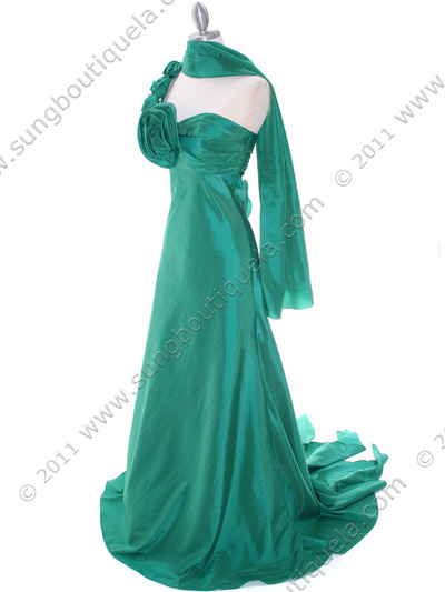 1613 Green Taffeta Rosette Prom Evening Dress - Green, Alt View Medium