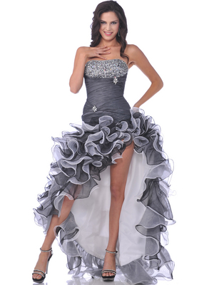 1614 Sparkling High Low Ruffle Prom Dress, White