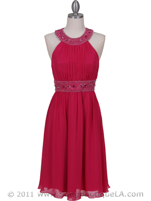161 Fuschia Beaded Cocktail Dress, Fuschia