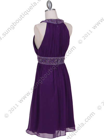 161 Purple Beaded Cocktail Dress - Purple, Back View Medium