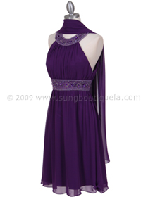 161 Purple Beaded Cocktail Dress - Purple, Alt View Thumbnail