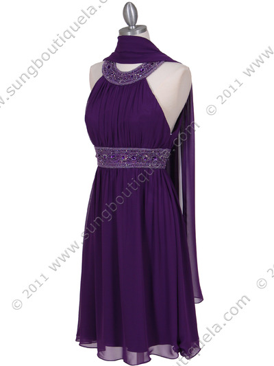 161 Purple Beaded Cocktail Dress - Purple, Alt View Medium
