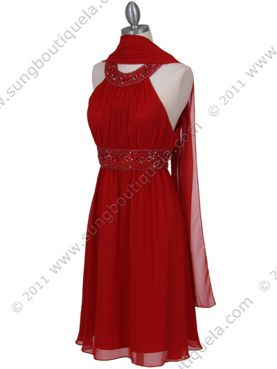 161 Red Beaded Cocktail Dress - Red, Alt View Medium