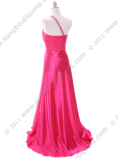 1622 Hot Pink Beaded One Should Prom Evening Dress - Hot Pink, Back View Medium