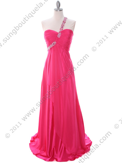 1622 Hot Pink Beaded One Should Prom Evening Dress - Hot Pink, Front View Medium