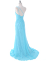 1624 Aqua One Shoulder Evening Dress - Aqua, Back View Thumbnail