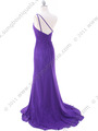 1624 Purple One Shoulder Floral Evening Dress - Purple, Back View Thumbnail