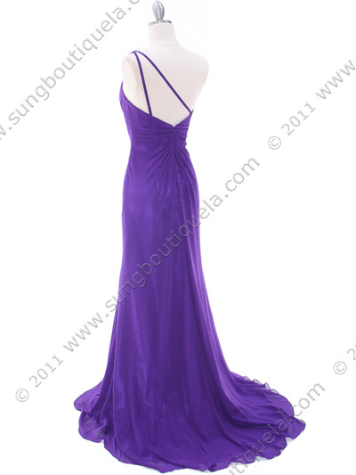1624 Purple One Shoulder Floral Evening Dress - Purple, Back View Medium
