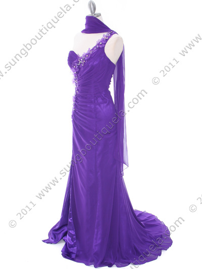 1624 Purple One Shoulder Floral Evening Dress - Purple, Alt View Medium
