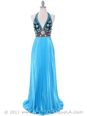 162 Brown Turquoise Evening Dress, Brown Turquoise