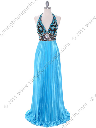 162 Brown Turquoise Evening Dress - Brown Turquoise, Front View Medium