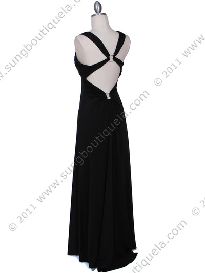 1633 Black Evening Dress with Rhinestone Buckle - Black, Back View Medium