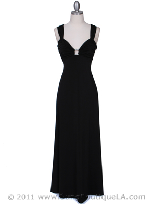 1633 Black Evening Dress with Rhinestone Buckle, Black