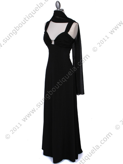 1633 Black Evening Dress with Rhinestone Buckle - Black, Alt View Medium