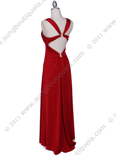 1633 Red Evening Dress with Rhinestone Buckle - Red, Back View Medium